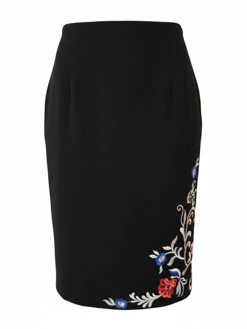 Tahari Black Pencil Skirt with Floral Embroidery